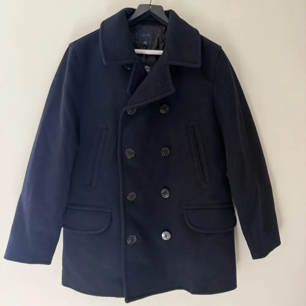 J Crew NWT Dock Peacoat Pea Coat Wool Navy Jacket Size Medium Classic Nautical